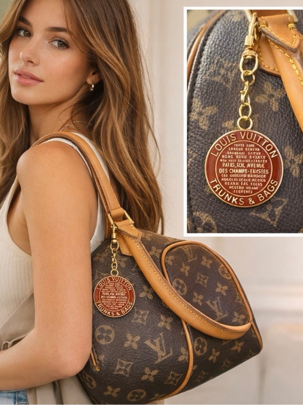 LV Bag & Trunks NIP Bag CHARM
Burgundy Enamel w/gold print 
Bag not included!!!
